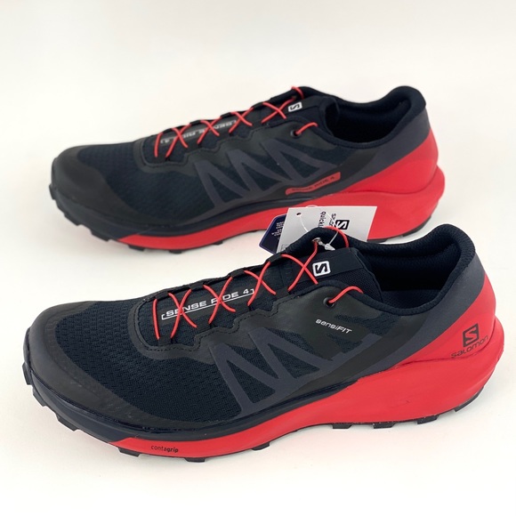 Salomon Sense Ride 4 Black Red Men's Trail Running Shoes Sneakers Goji Berry - Picture 8 of 11